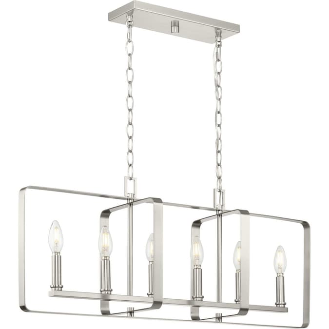 Progress Lighting McColl 6-Light Brushed Nickel Transitional Linear Large Hanging Kitchen Island Light