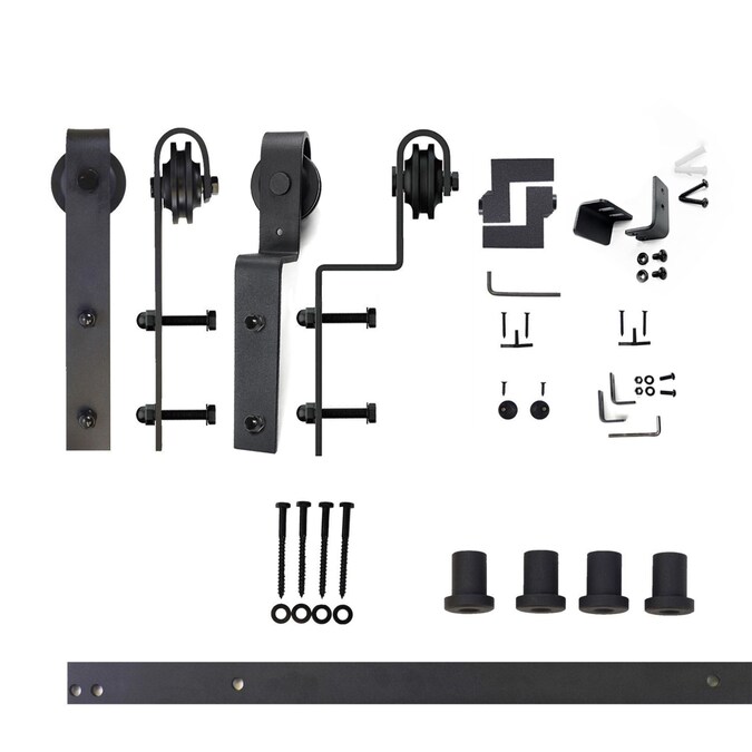 HOMACER 60-in Rustic Black Indoor J-strap Double Bypass Barn Door Hardware Kit