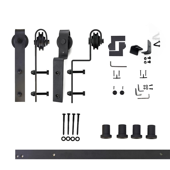 HOMACER 66-in Rustic Black Indoor J-strap Double Bypass Barn Door Hardware Kit