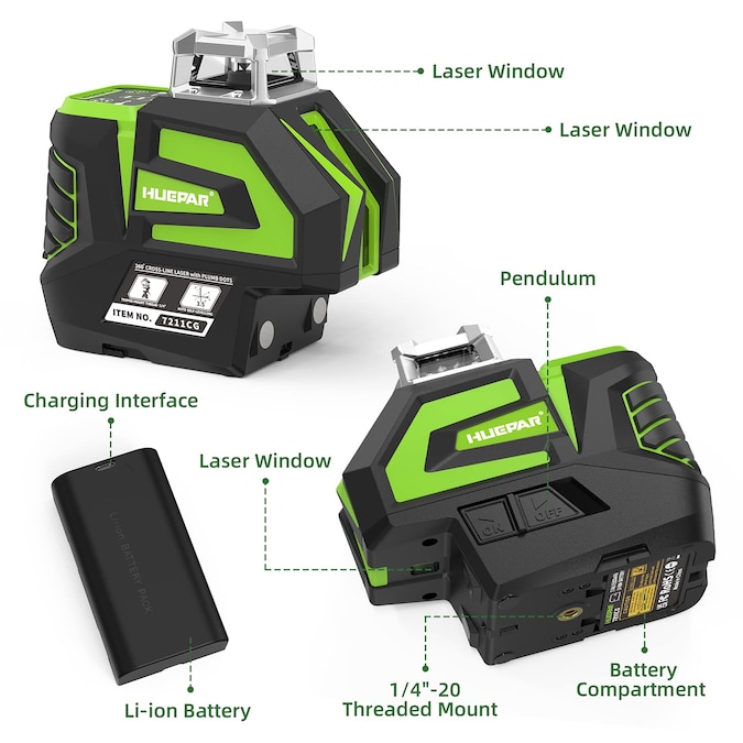 Huepar 197-ft Green Self-Leveling Cross-line/horizontal Plane Laser Level - Image 8