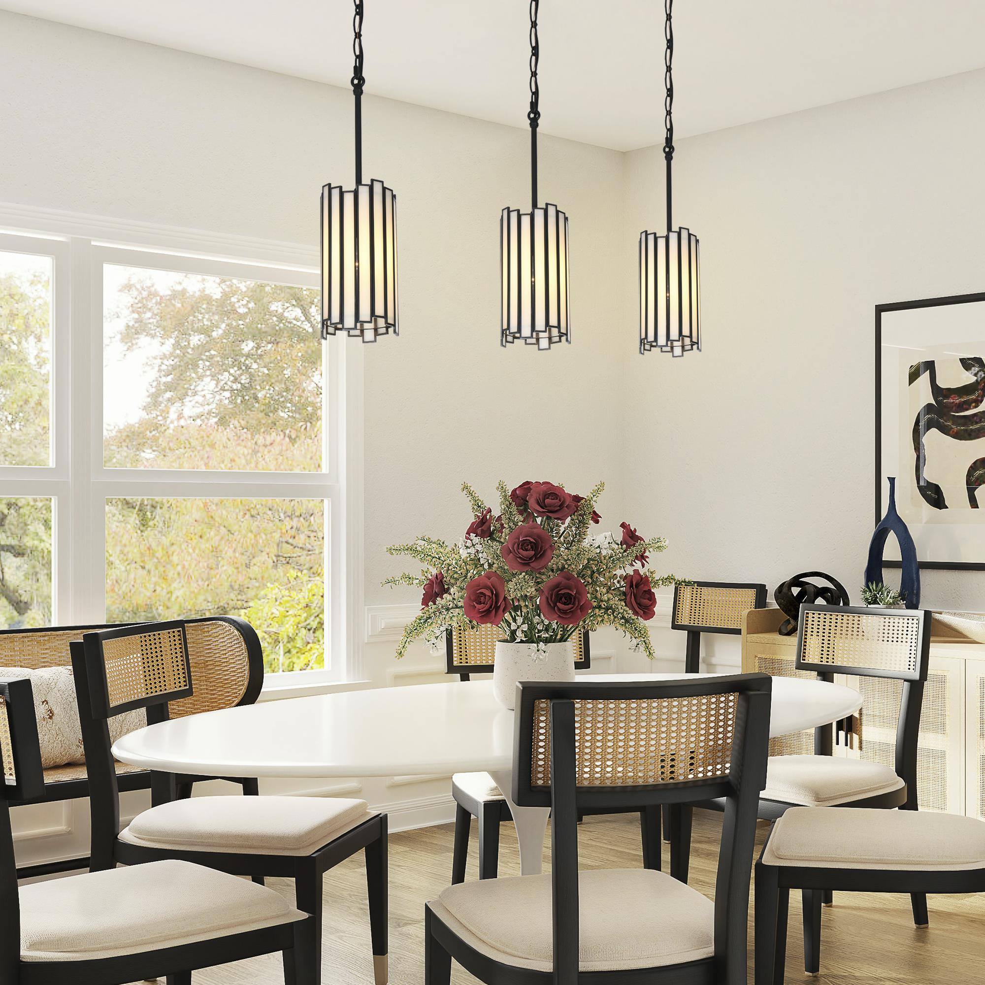 Hemaaolay 1 -Light Matte Black and White Art Glass Modern/contemporary Art glass Geometric Mini Hanging Pendant light - Image 3