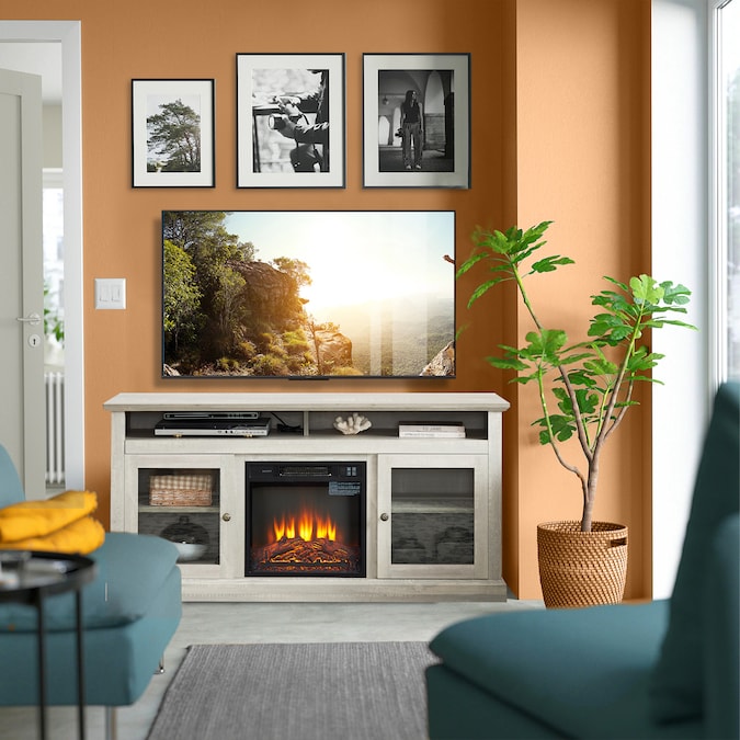 Sunrinx 60-in W Gray TV Stand with Fan-forced Flat Wall Electric Fireplace with Remote Control Included - Image 3