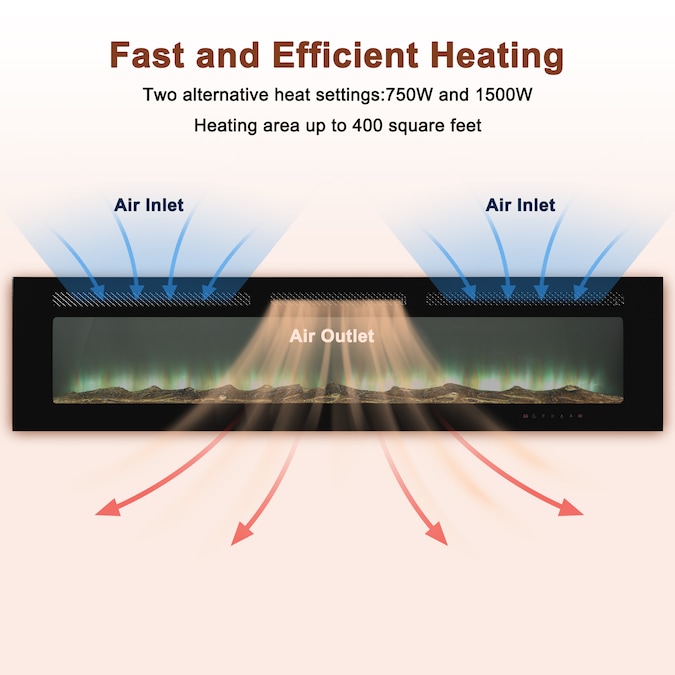 Mondawe 72-in W Black Fan-forced Wall-mount Electric Fireplace with Remote Control Included - Image 3