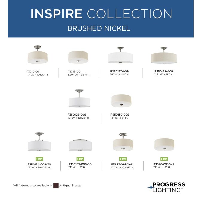 Progress Lighting Inspire LED 1-Light Brushed Nickel Semi Flush Mount Light ENERGY STAR - Image 7
