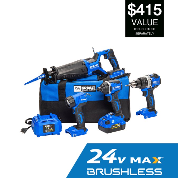 Kobalt Next-Gen 24-volt 4-Tool Brushless Power Tool Combo Kit with Soft Case (1-Battery Included and Charger Included)