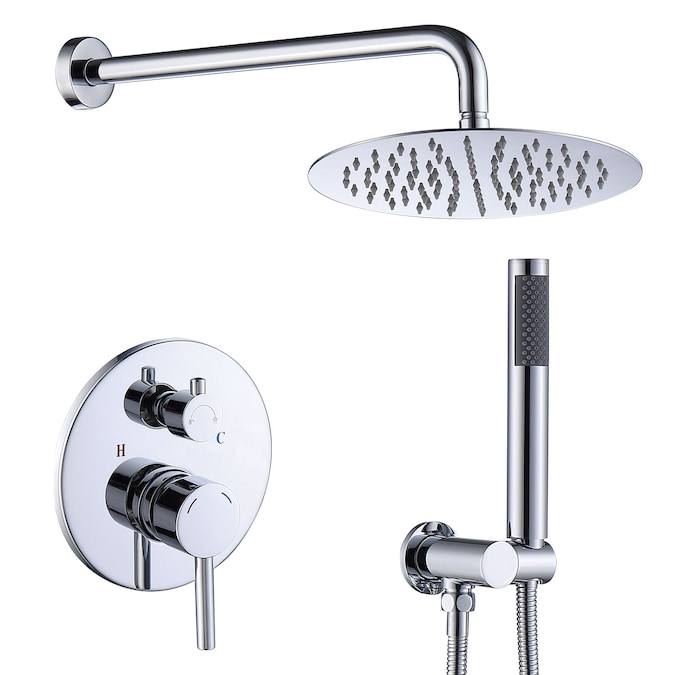 WELLFOR Polished Chrome 10-in Waterfall Dual Head Built-In Shower Faucet System with 2-way Diverter (Pressure-balanced Valve Included)