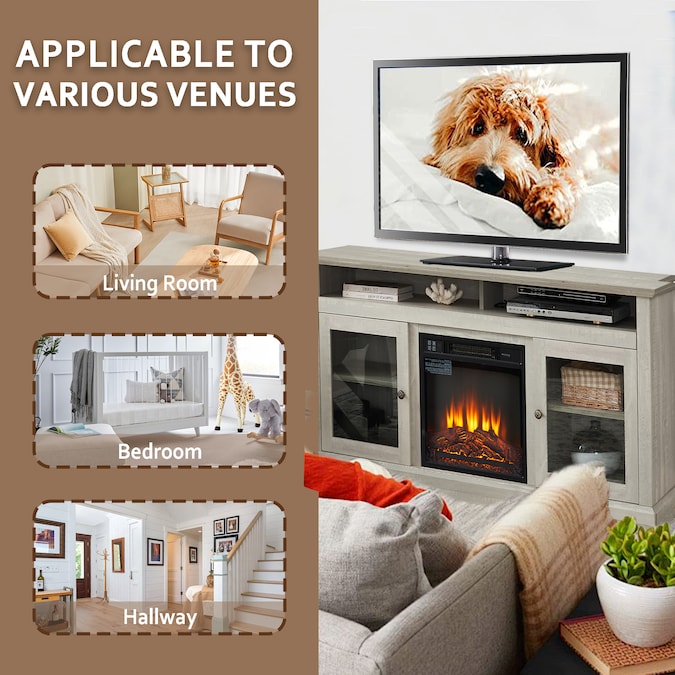 Sunrinx 60-in W Gray TV Stand with Fan-forced Flat Wall Electric Fireplace with Remote Control Included - Image 10