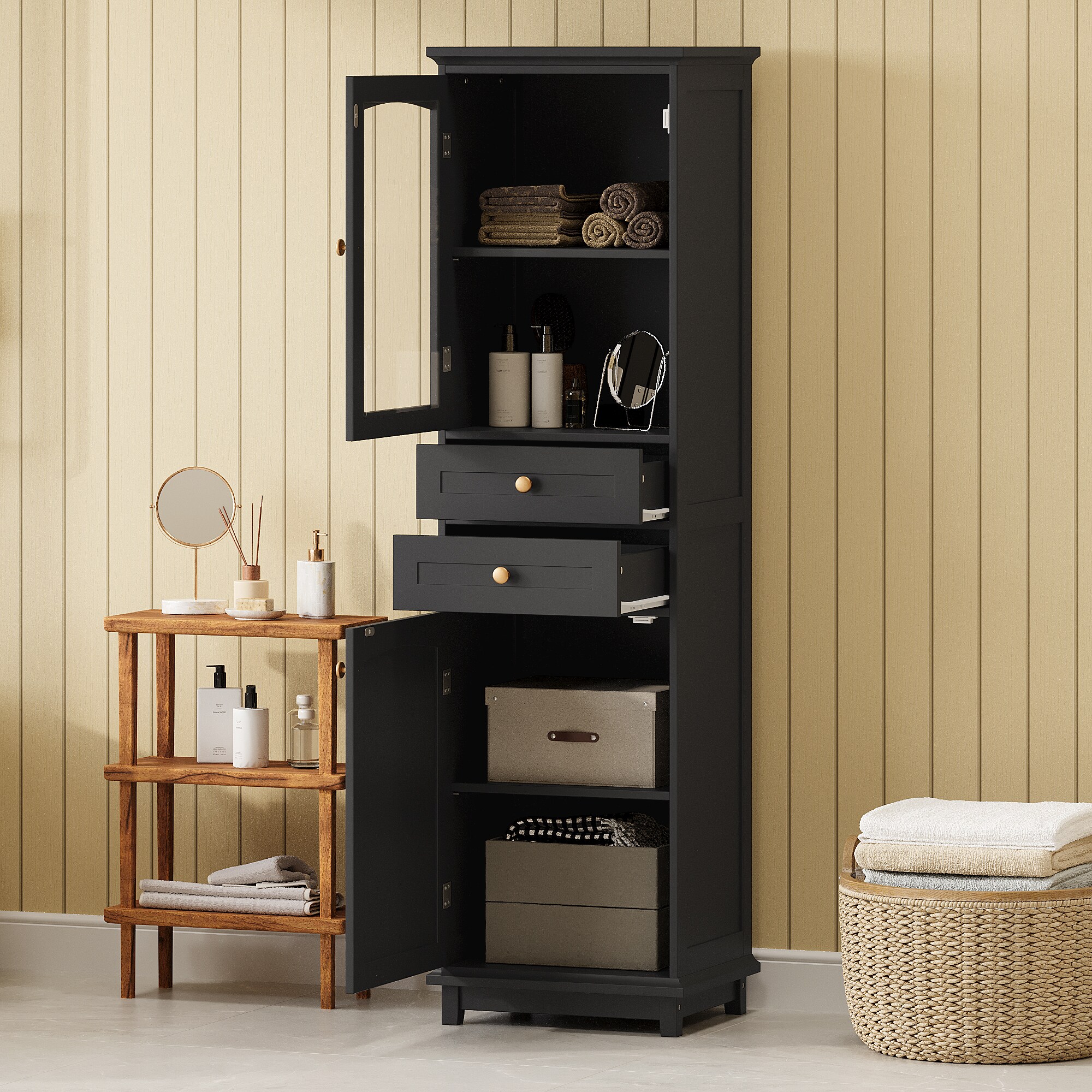 17.76-Inches W x 62.99-Inches H MDF Black Freestanding Utility Storage Cabinet