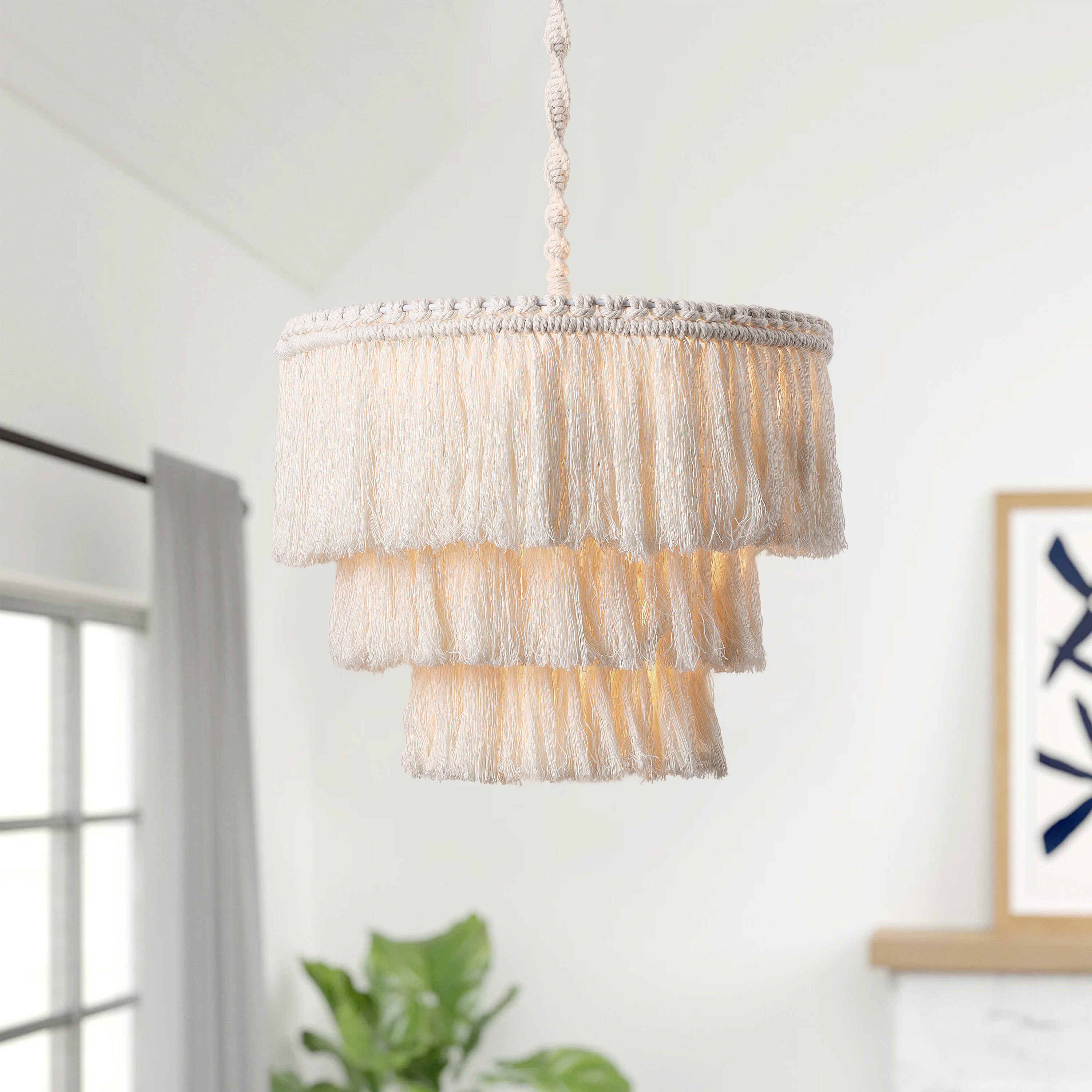 1 -Light White Bohemian/global For Use in Bedrooms, Dining Rooms, Foyers, Kitchens, Living Rooms Chandelier