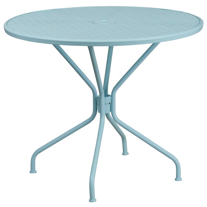 Flash Furniture Oia Sky Blue Round Contemporary/Modern Dining Table, Metal with Blue Metal Base 35.25-in L x 28.75-in H