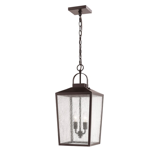 Millennium Lighting Devens 2-Light Powder Coat Bronze Transitional Seeded Glass Square Medium Outdoor Hanging Pendant Light