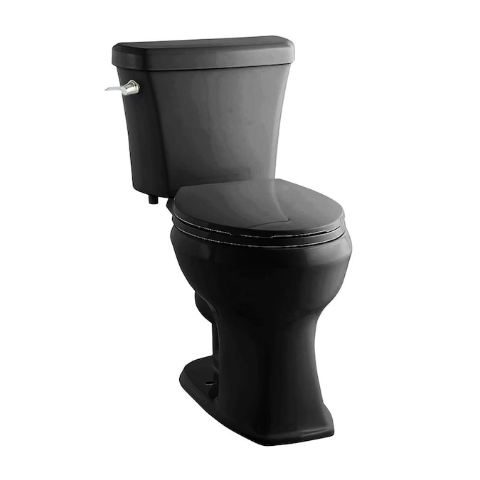 Project Source Danville Black Elongated Chair Height 2-piece Toilet 12-in Rough-In WaterSense 1.28-GPF