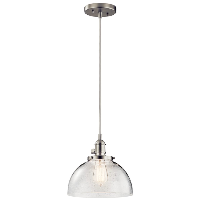 Kichler Avery Brushed Nickel Farmhouse Seeded Glass Dome Mini Hanging Pendant Light
