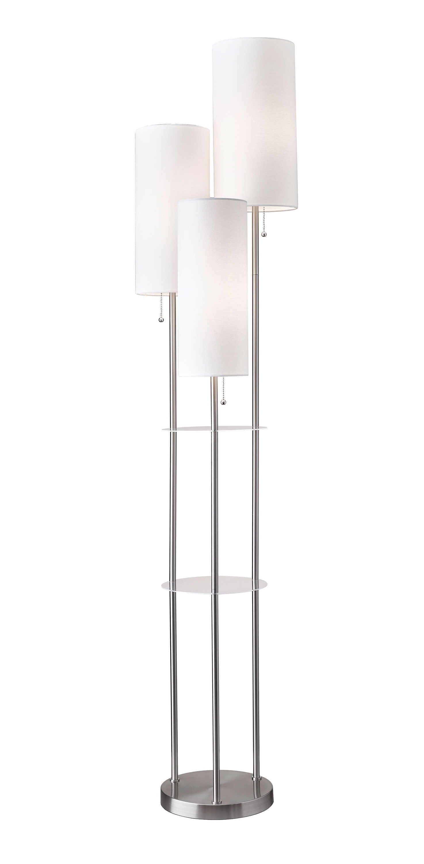 Trio 68-in Brushed Steel Shelf Floor Lamp with Linen Shade