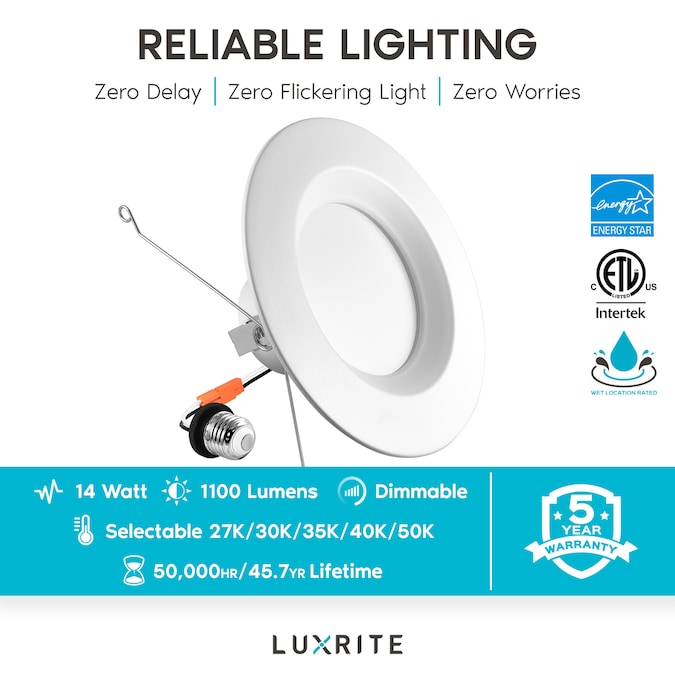 Luxrite White 5-in or 6-in 1100-Lumen Switchable Round Dimmable LED Canned Shower Recessed Downlight (16-Pack) - Image 4