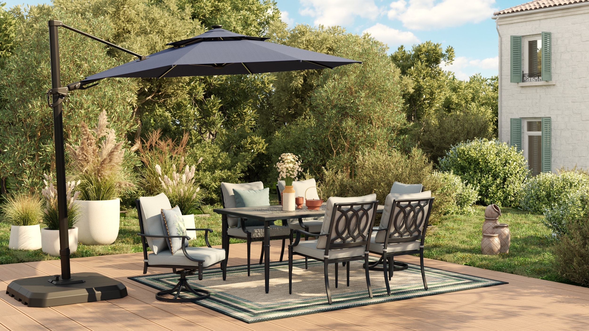 Thomas Lake Rectangle Outdoor Dining Table 39-in W x 67-in L with Umbrella Hole - Image 10