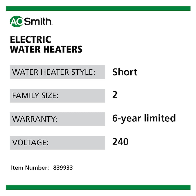 A.O. Smith Signature 100 30-Gallon Short 6-year Warranty 4500-Watt Double Element Electric Water Heater - Image 12
