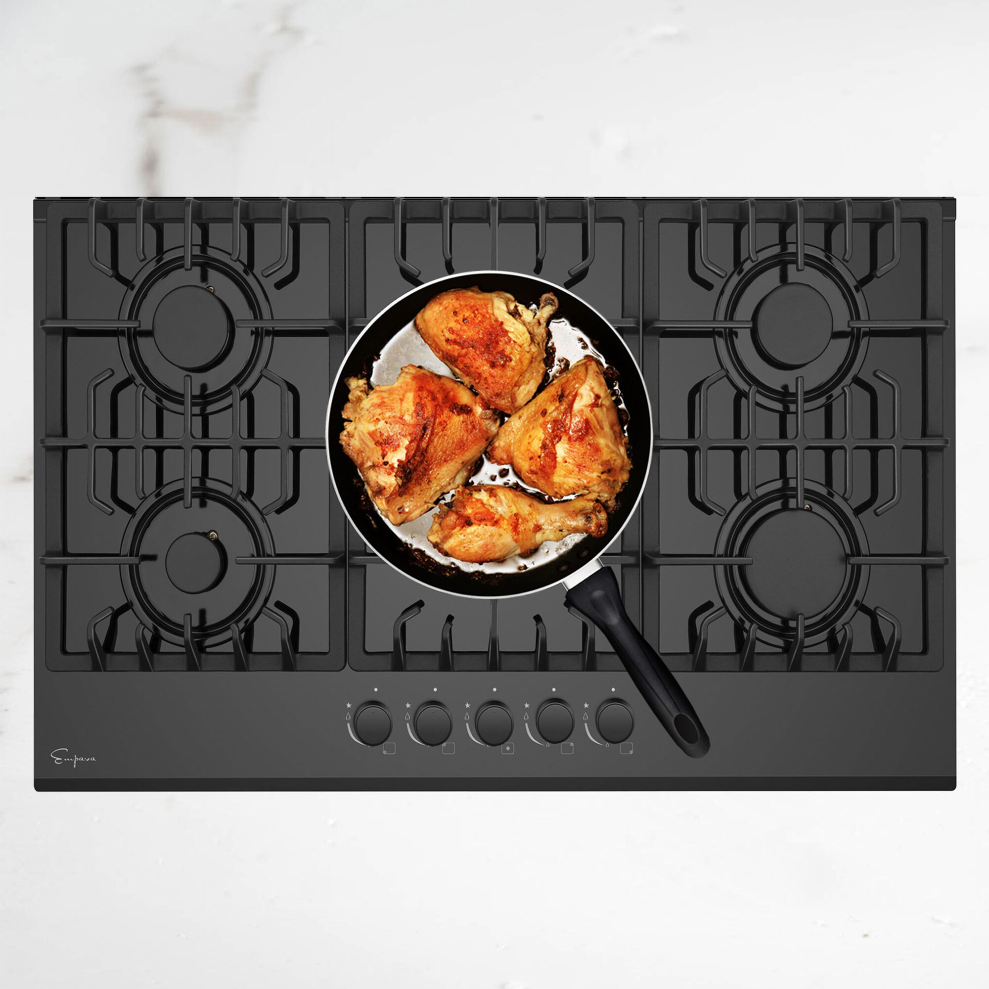 30-in 5 burners Black Gas Cooktop