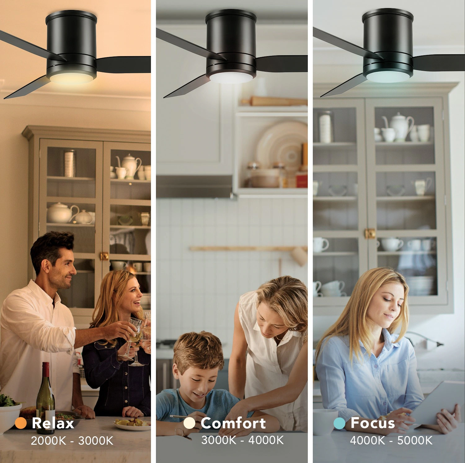 Caledon 52-in Color-Changing Integrated LED Outdoor Flush Mount Smart Black with Matte Black Blades Ceiling Fan With Light - Remote Included ( 3 -Blade ) - Image 8