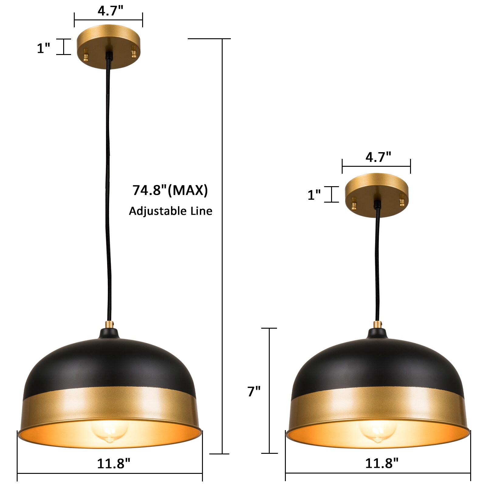 Classical simplicity 2 -Light Matte Black Modern/contemporary Dome Medium Hanging Pendant light - Image 4