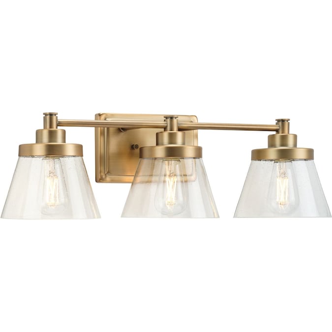 Progress Lighting Hinton 24.5-in 3-Light Brass Farmhouse Vanity Light