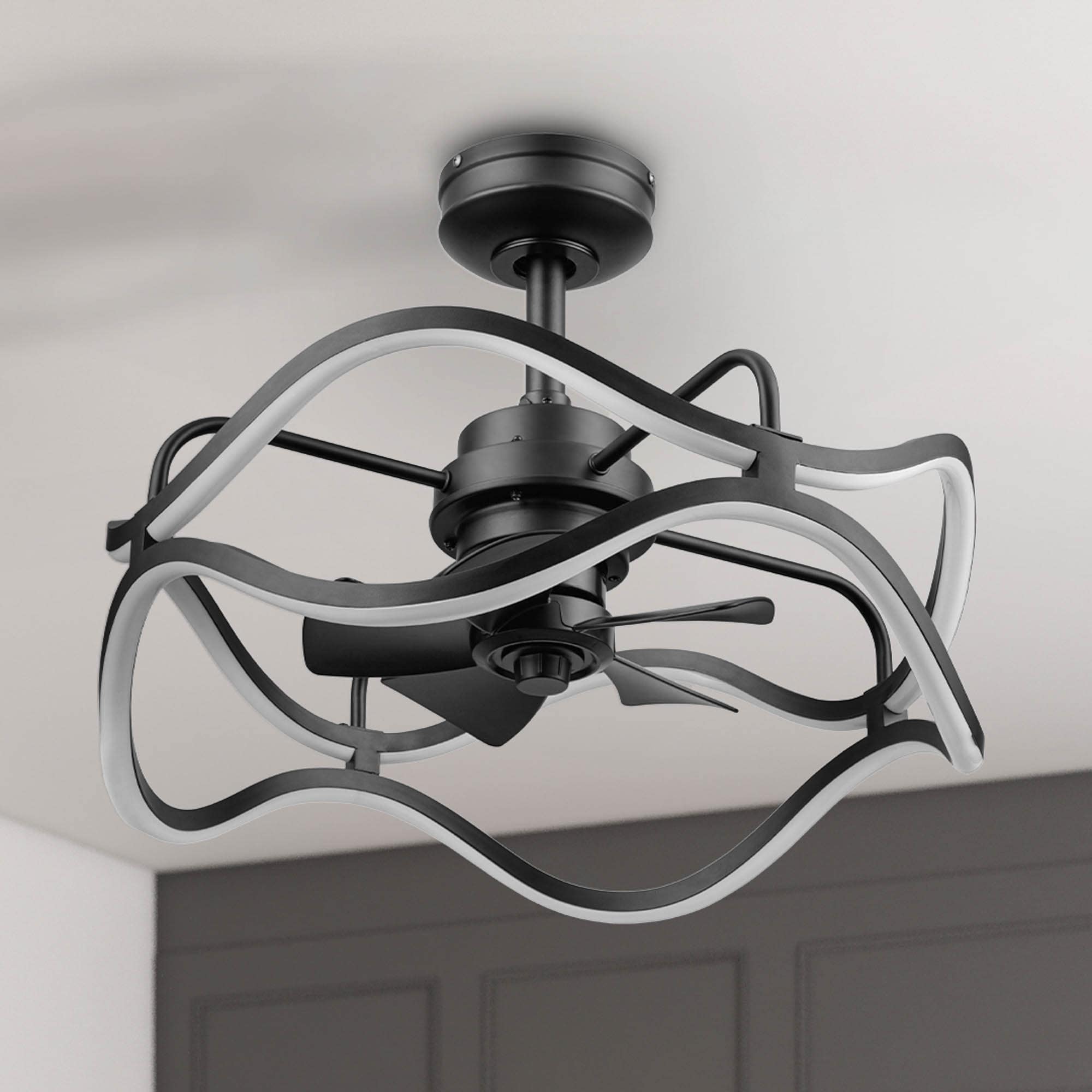 Ormiston 22-in Color-Changing Matte Black with Matte Black Blades Fandelier Ceiling Fan With Light and Remote ( 5 -Blade )