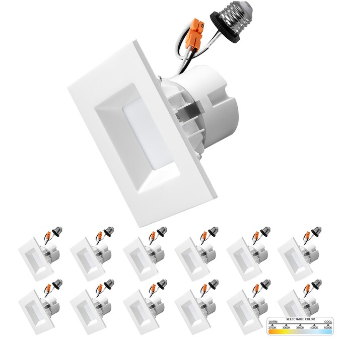 NUWATT Square Trim 2700K-5000K Selectable Retrofit White 4-in 750-Lumen Switchable Square Dimmable LED Canned Wet Rated Recessed Downlight (12-Pack)