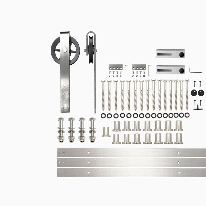 HOMACER 216-in Brushed Nickel Indoor Spoke Wheel Single Barn Door Hardware Kit