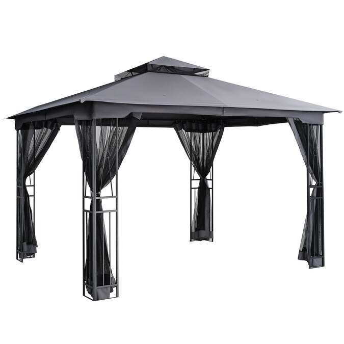 12-ft x 10-ft Rectangle Gray Metal Polyester Roof Gazebo