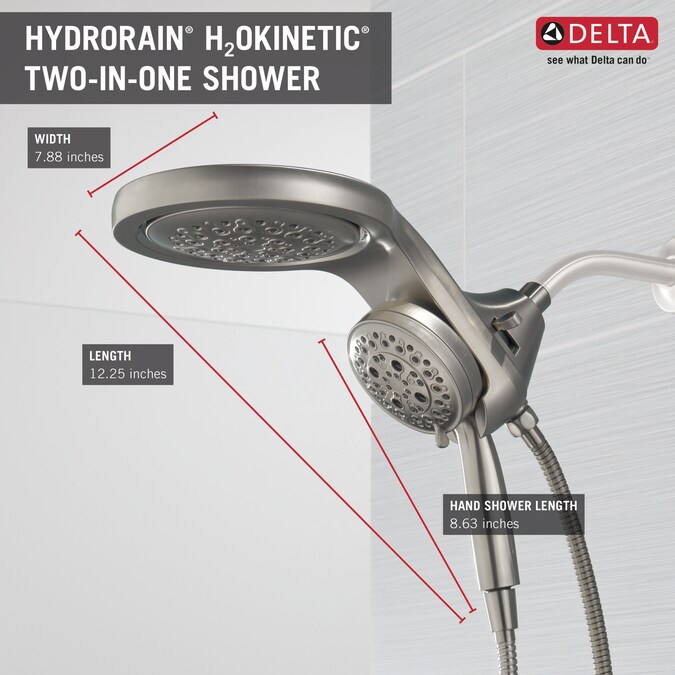 Delta HydroRain H2Okinetic Lumicoat Stainless 7.875-in Round Dual/Combo Rain Shower Head 2.5-GPM (9.5-LPM) - Image 10