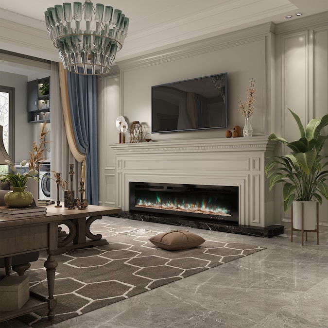 Mondawe 72-in W Black Fan-forced Wall-mount Electric Fireplace with Remote Control Included - Image 9