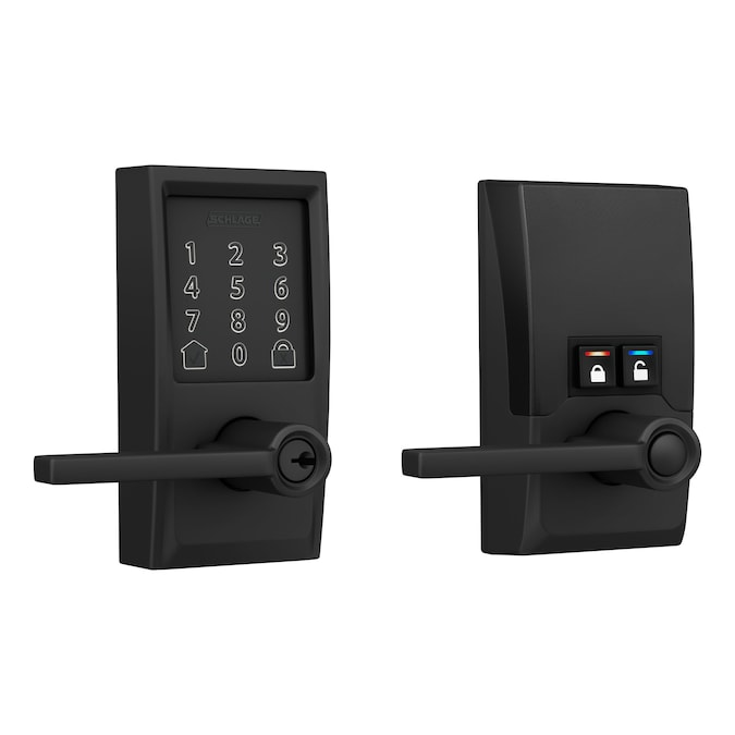 Schlage Encode Lever Century-Latitude Matte Black Smart Lock Electronic Handle with Wifi Bluetooth Touchscreen Keypad