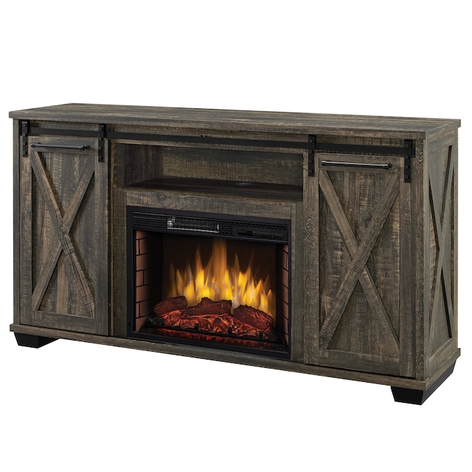 Muskoka 58-in W Rustic Brown TV Stand with Fan-forced Flat Wall Electric Fireplace with Remote Control Included