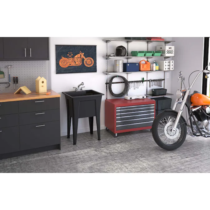 RuggedTub 24.25-in x 22-in 1-Basin Black Freestanding Utility Tub with Drain and Faucet - Image 2