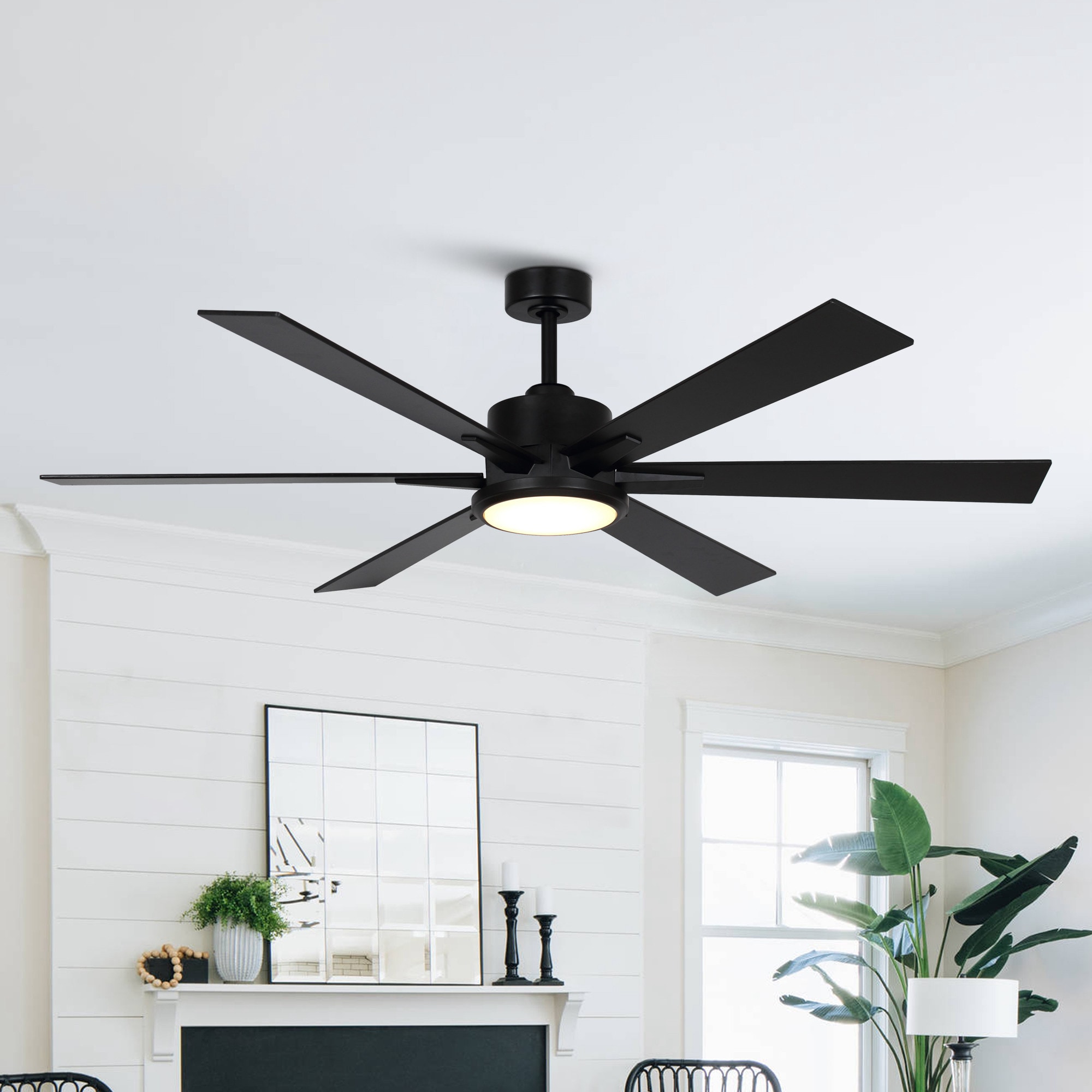 65-in Integrated LED Matte Black with Black Blades Ceiling Fan With Light and Remote ( 6 -Blade )