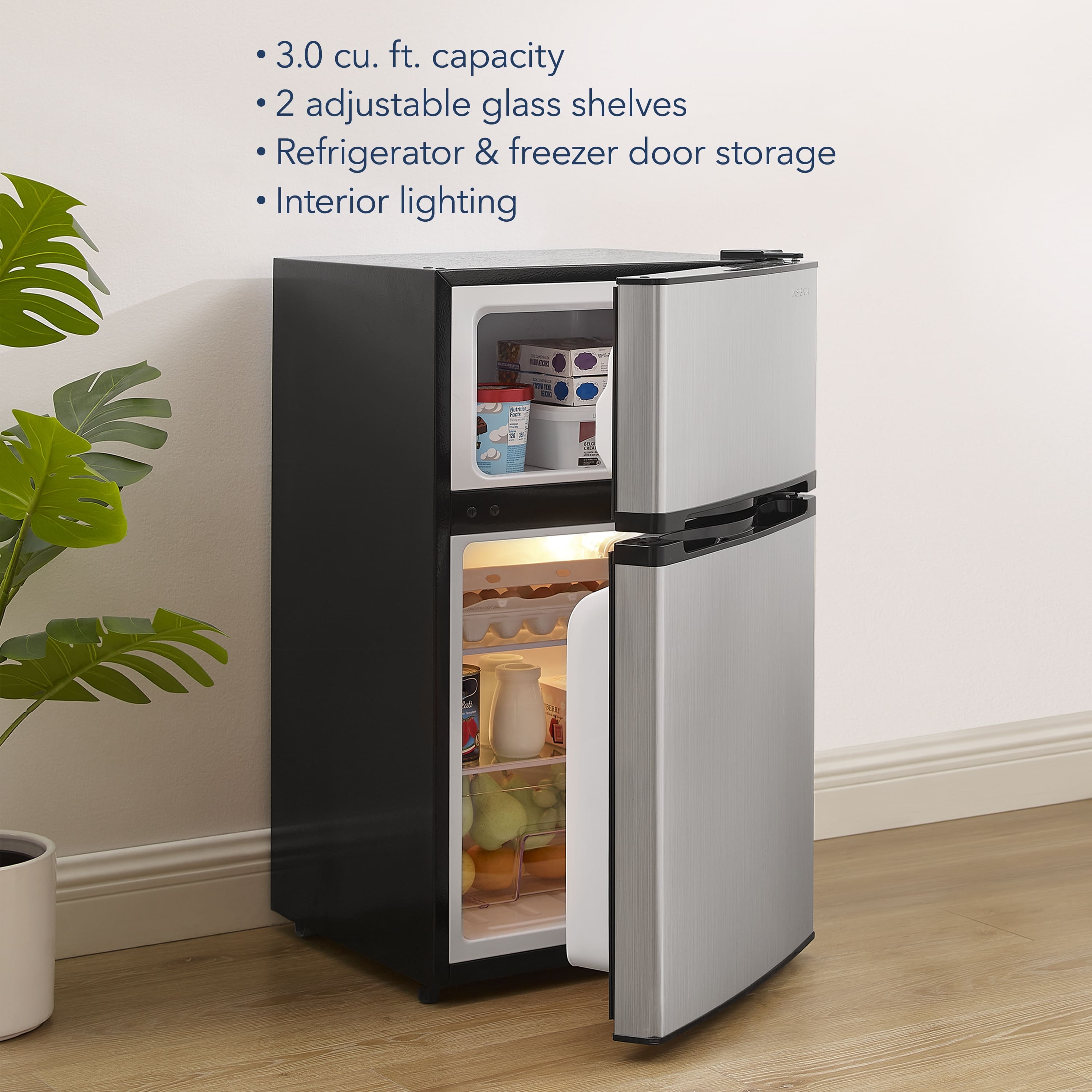 Insignia™ - 3.0 Cu. Ft. Mini Fridge with Top Freezer and ENERGY STAR Certification - Stainless steel - Image 6