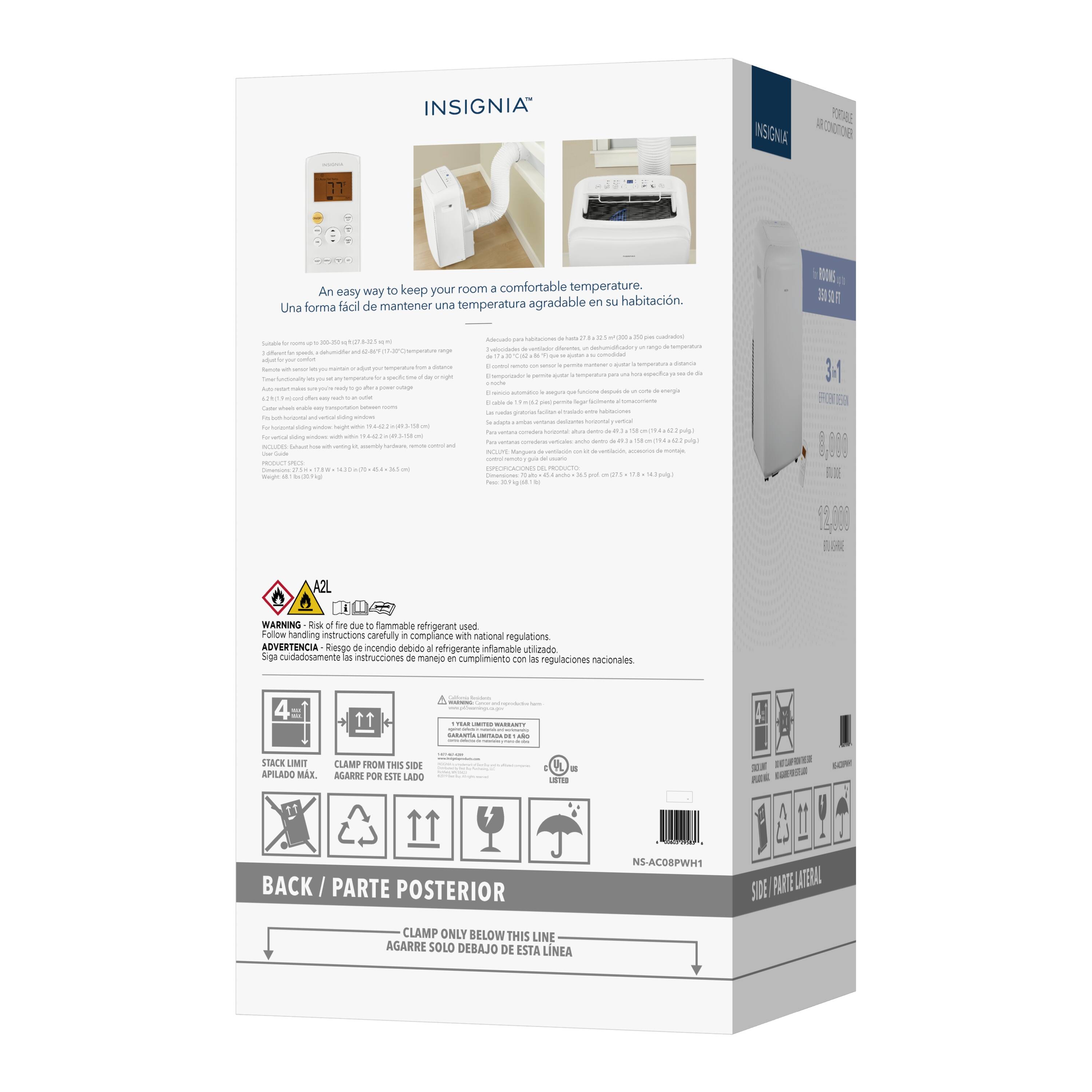 Insignia™ - 350 Sq. Ft. 8,000 BTU Portable Air Conditioner - White - Image 13