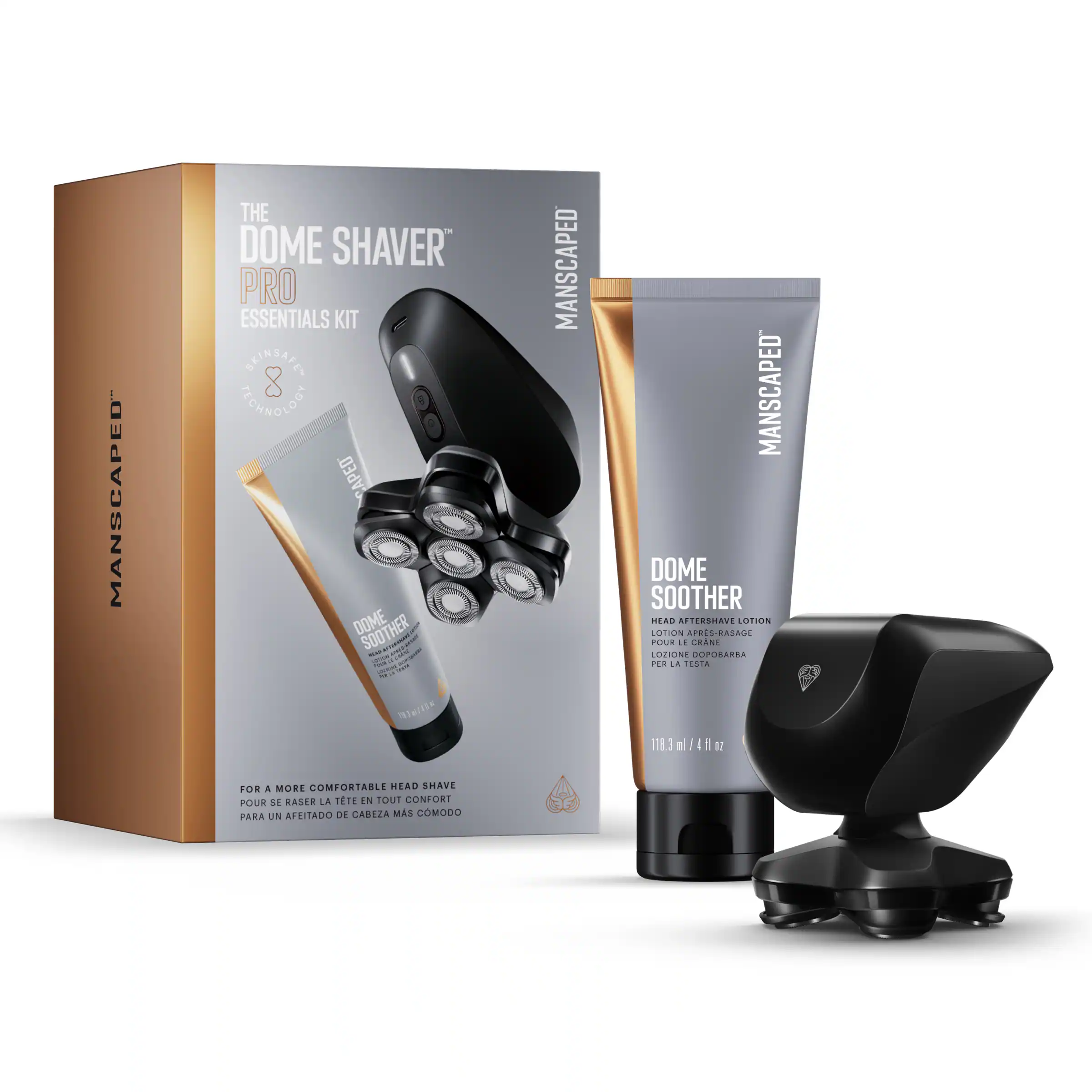 Manscaped - The Dome Shaver Pro Essentials Kit Rechargeable Wet/Dry Scalp and Bald Head Shaver Gift Set - Black