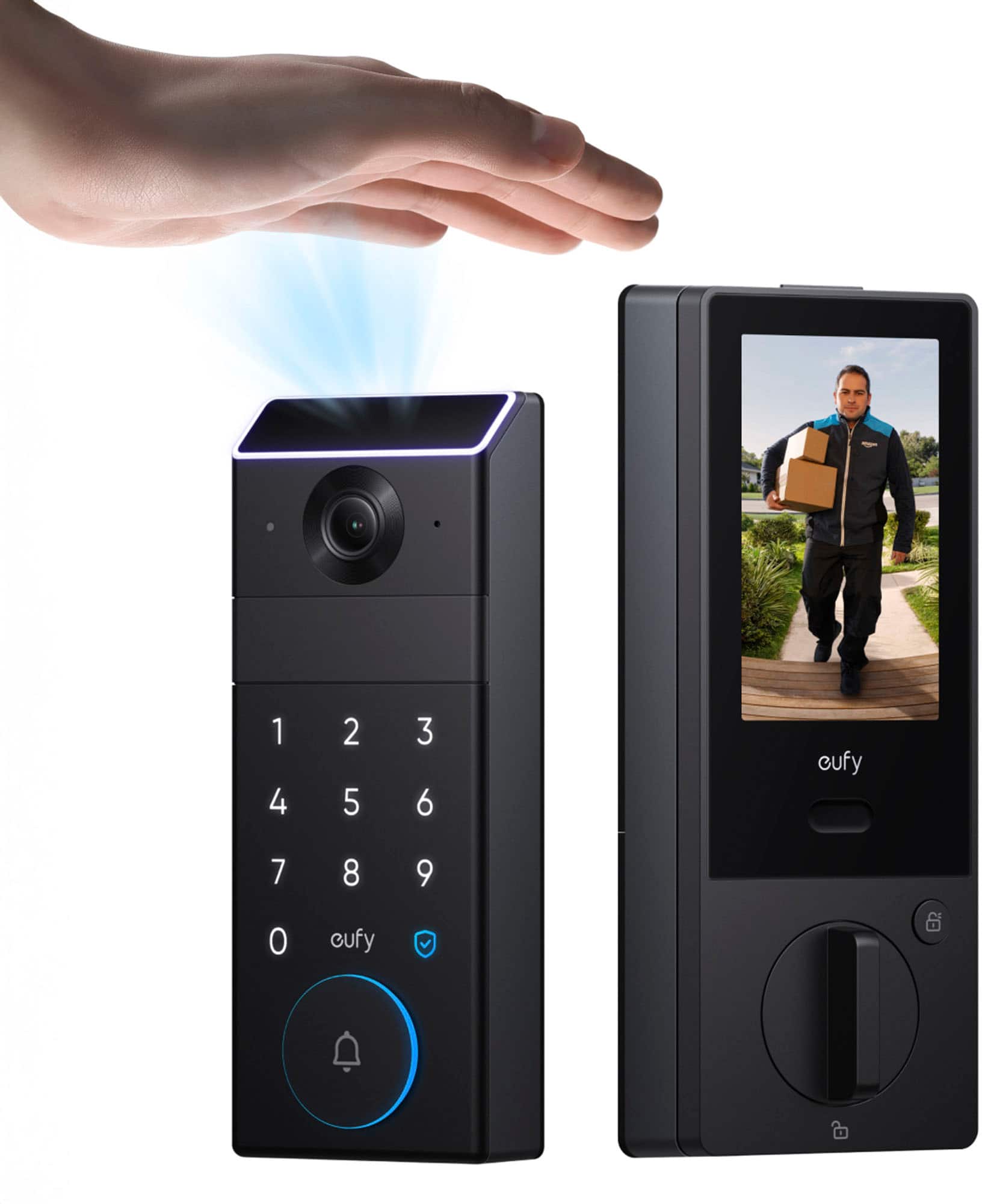 eufy - FamiLock S3 Max WiFi Replacement Deadbolt with 2K Video Doorbell and Palm Scanner - Gray