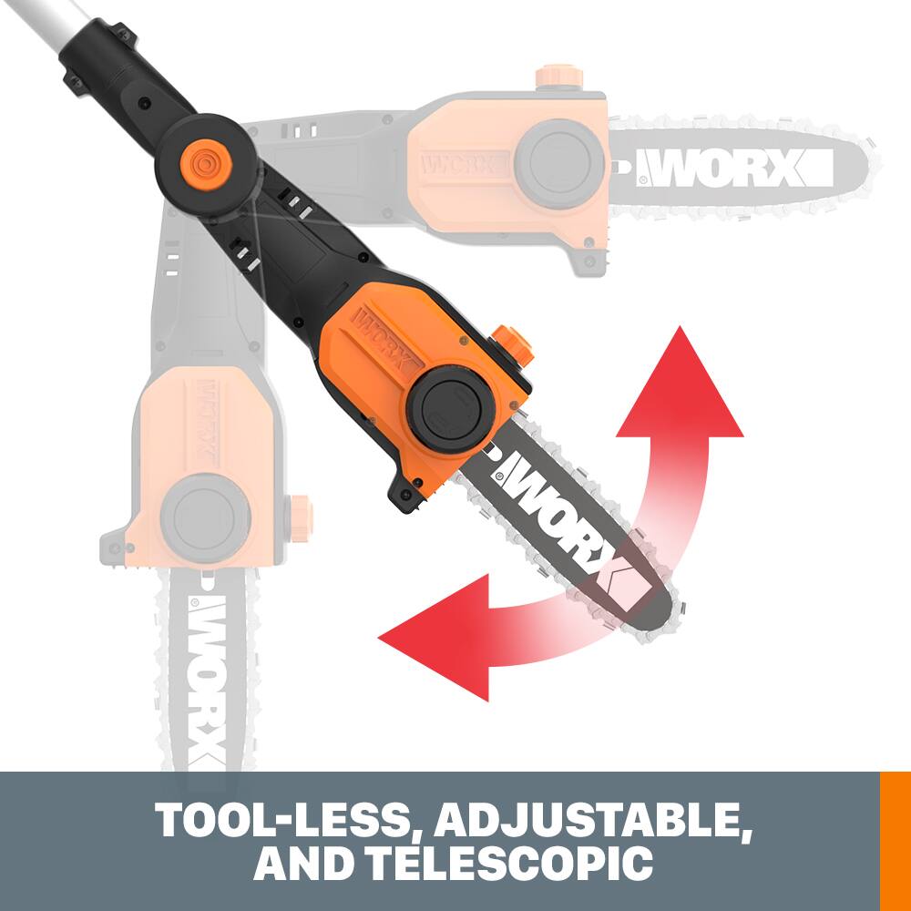 WORX - 20V 8" Cordless Pole Chainsaw with Auto Tension (1 x 2.0 Ah Battery and 1 x Charger) - Black - Image 4