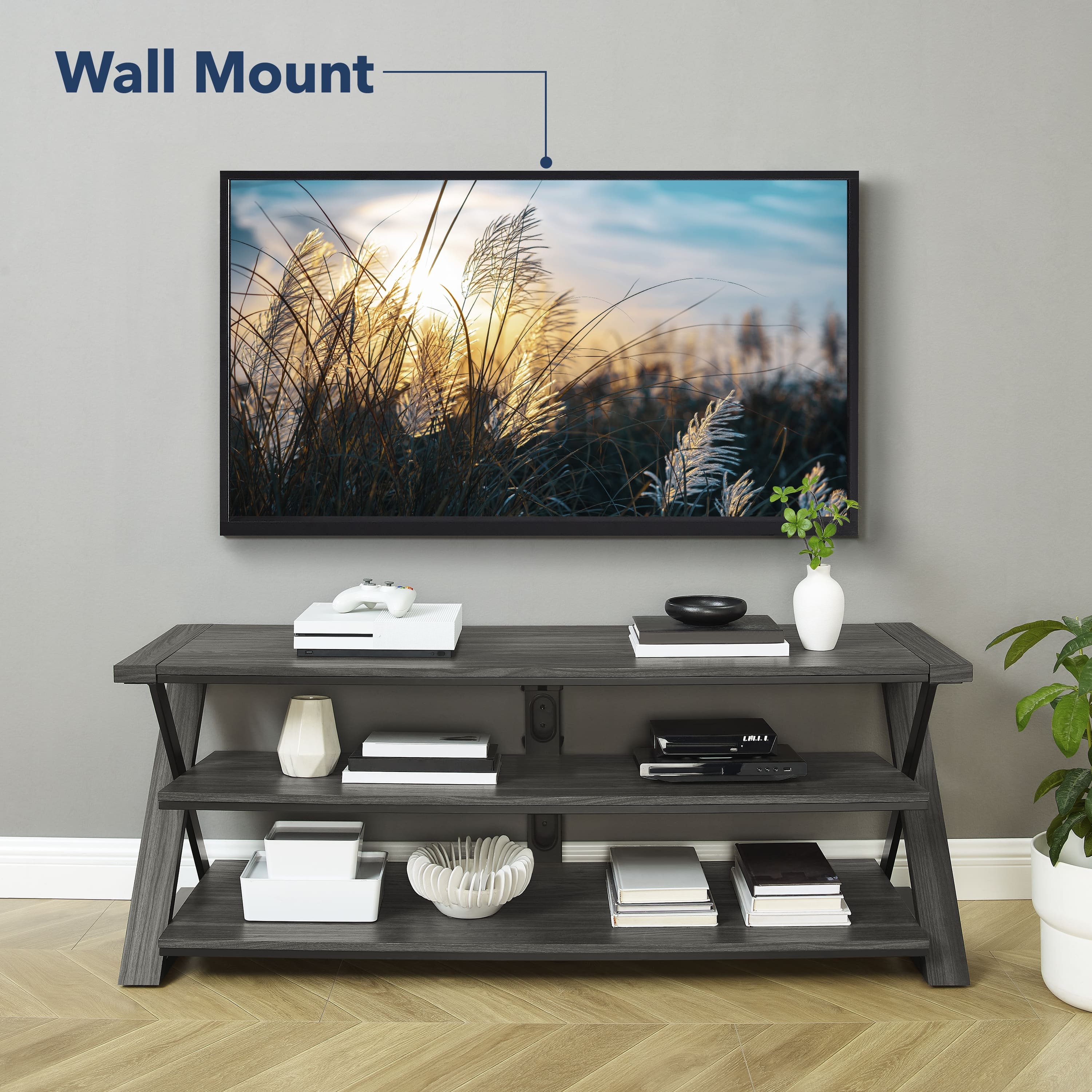 Insignia™ - 3-in-1 TV Stand for Most TVs Up to 70” - Charcoal Gray - Image 12
