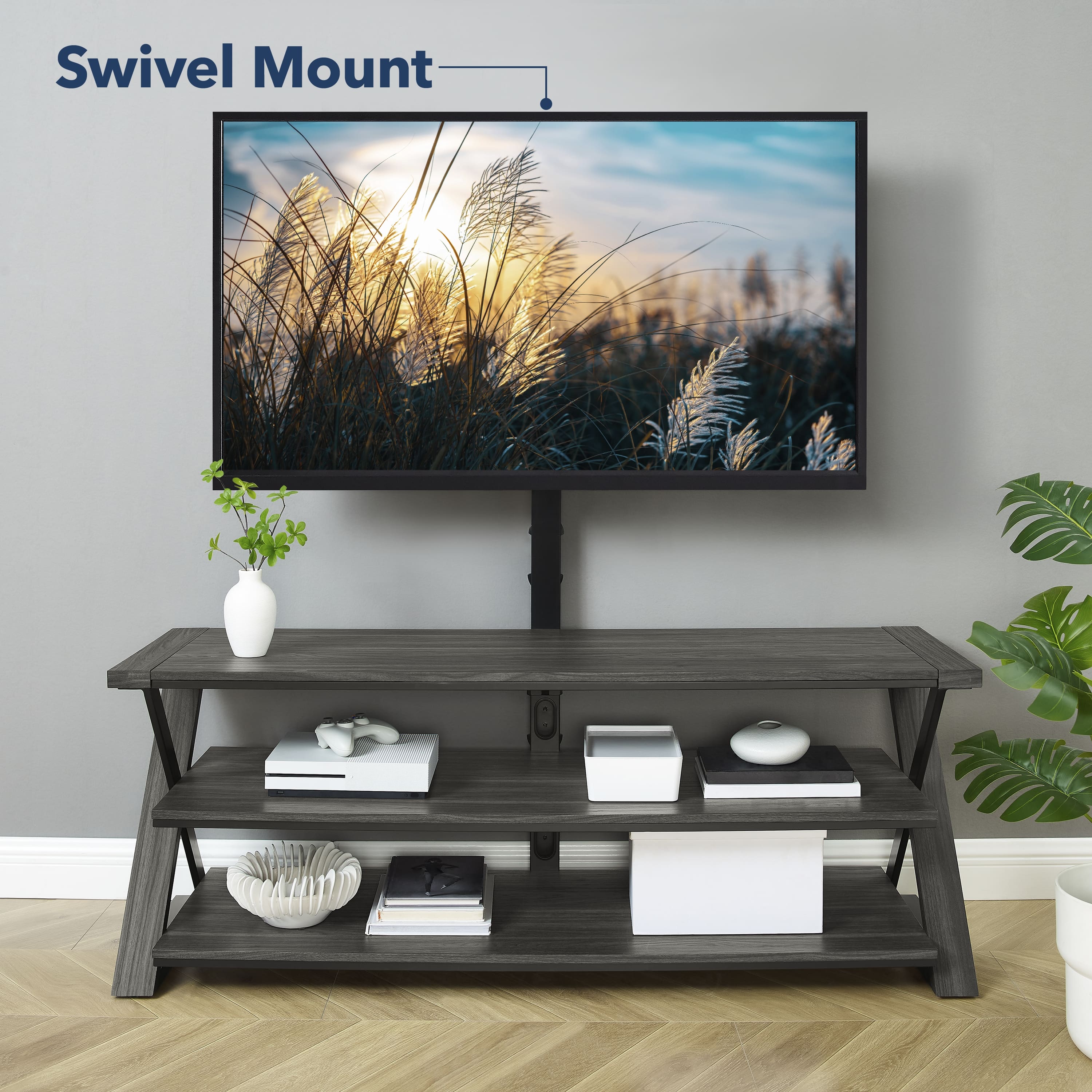 Insignia™ - 3-in-1 TV Stand for Most TVs Up to 70” - Charcoal Gray - Image 3