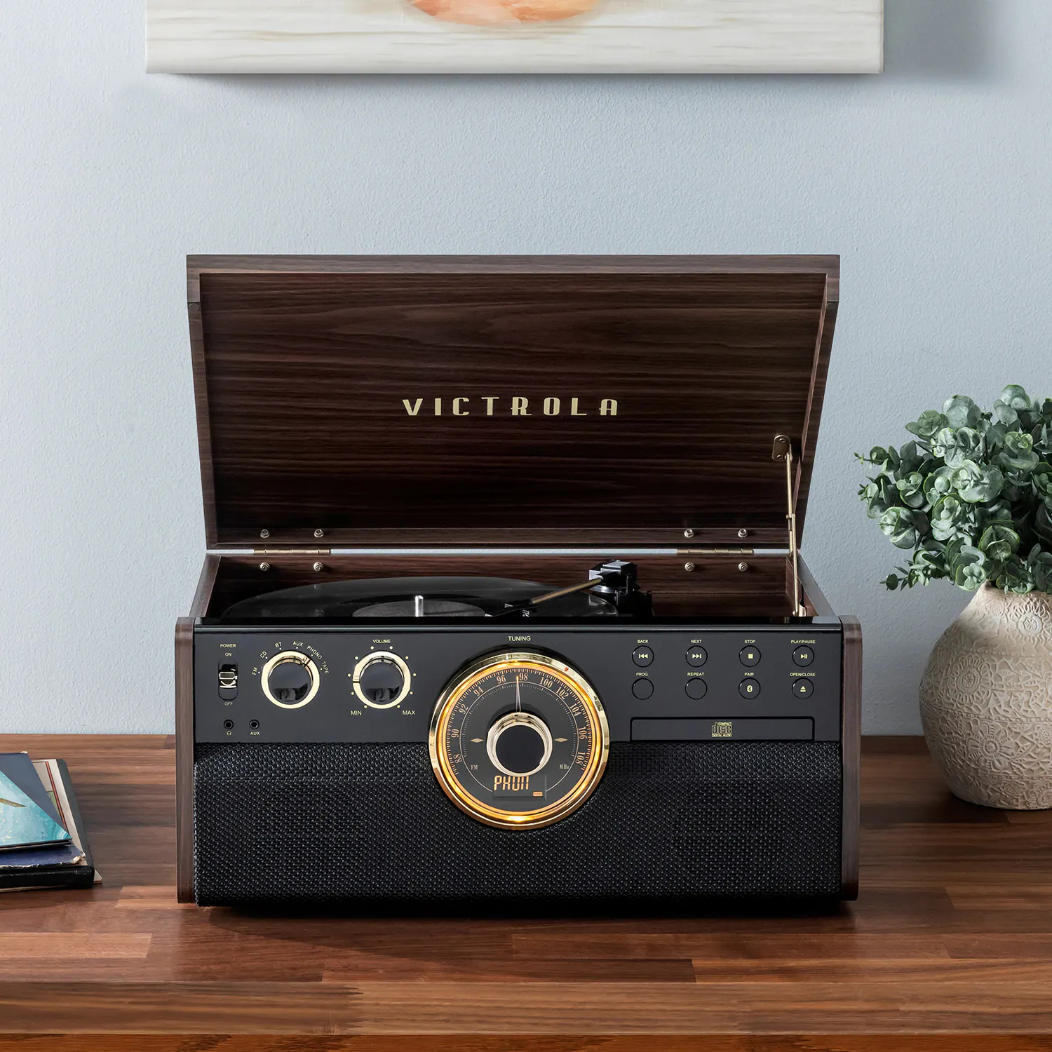 Victrola - Empire Bluetooth 6-in-1 Record Player - Gold/Brown/Black - Image 14