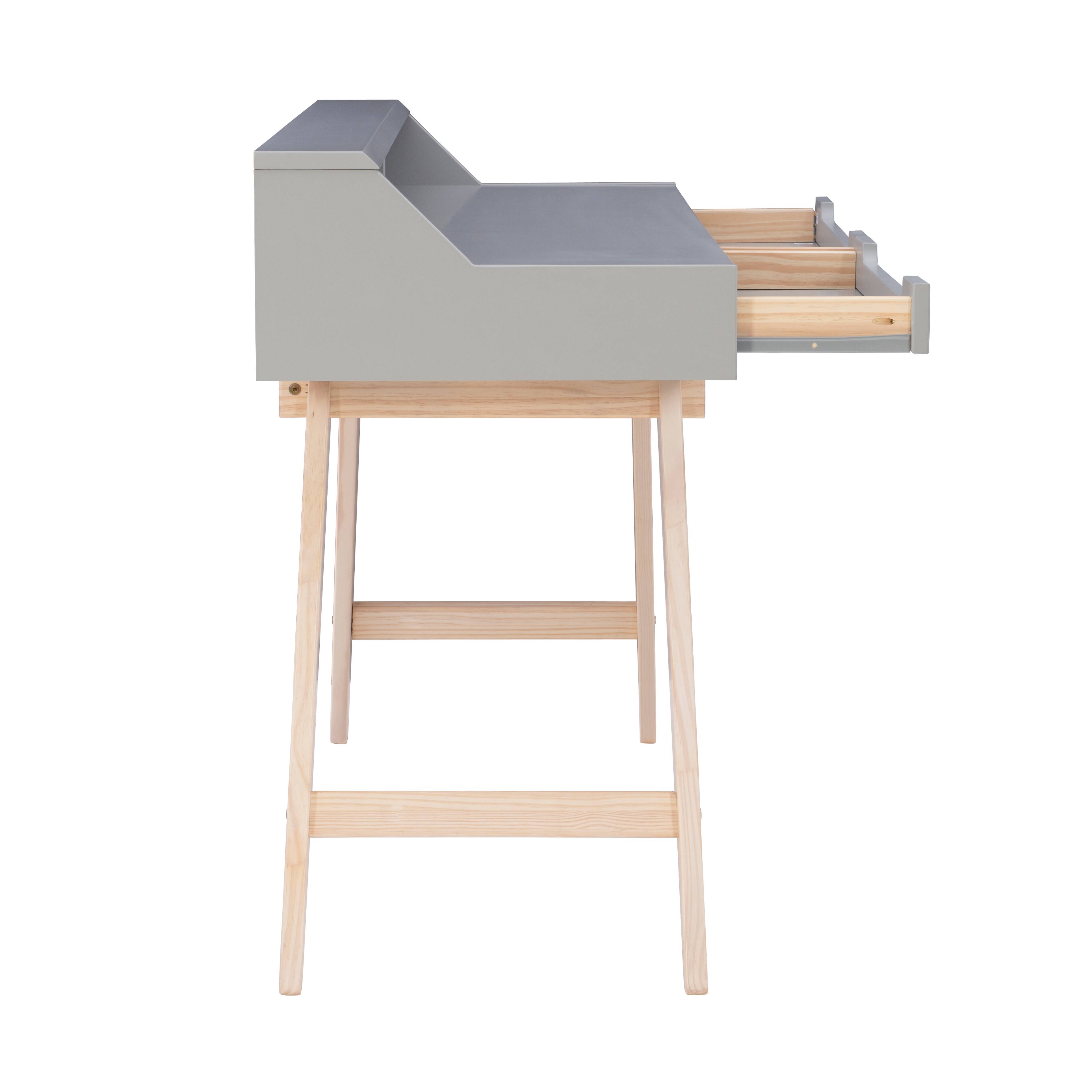 Linon Home Décor - Stanley Two-Drawer Desk With Hutch Shelf - Natural & Gray - Image 8