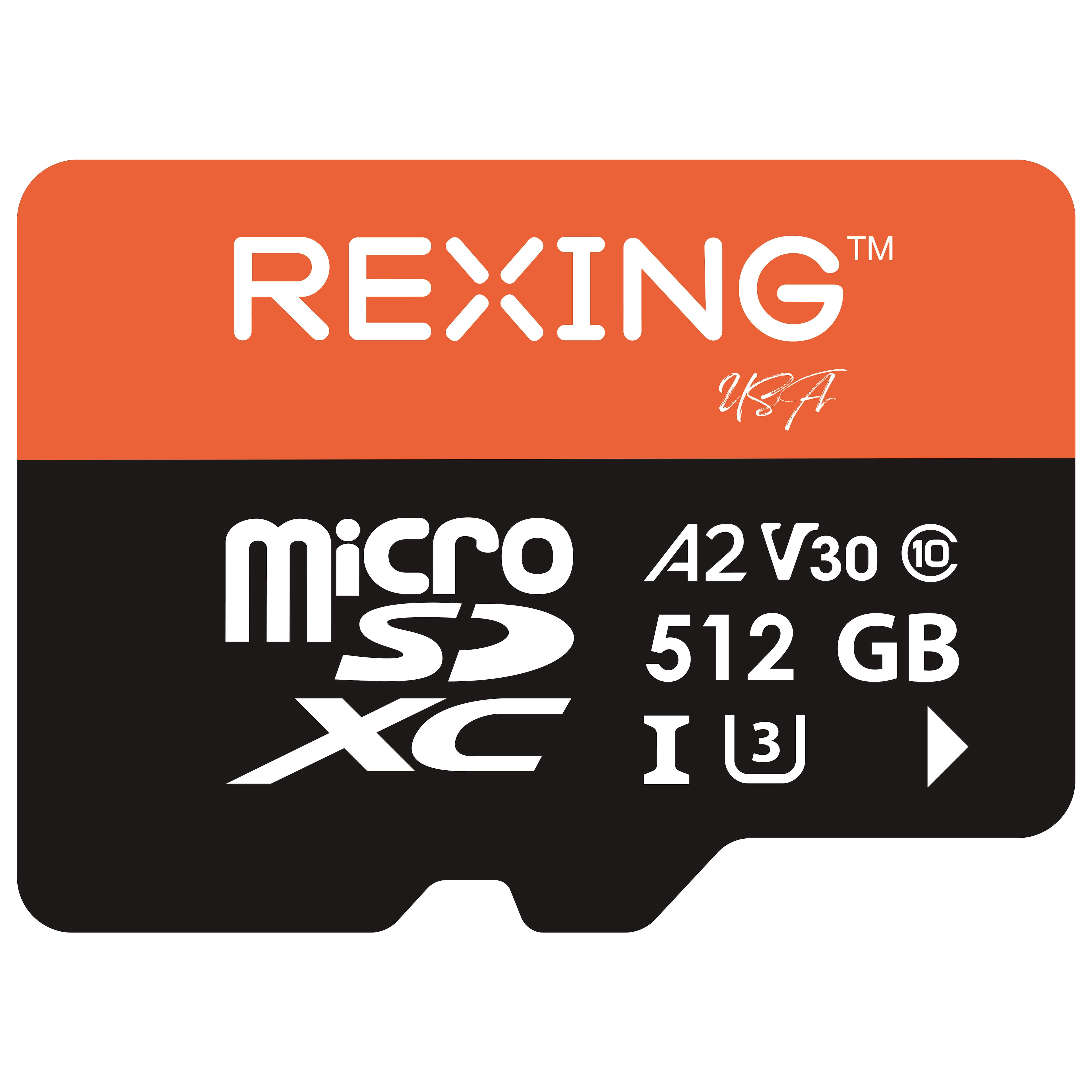 Rexing - 512GB MicroSDXC UHS-3 Full HD Video High Speed Transfer Monitoring SD Memory Card with Adapter
