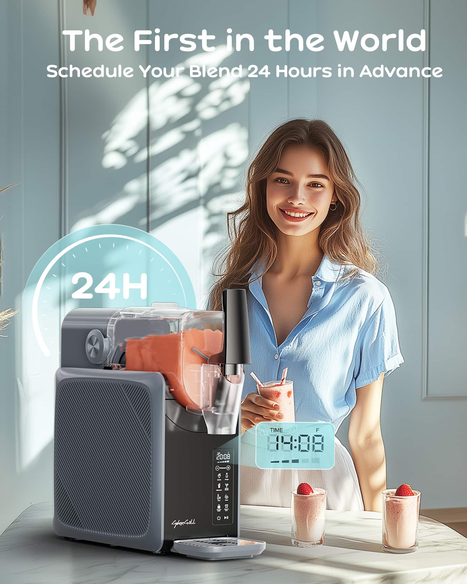 CyberChill - Slushie Machine, 68 oz. Frozen Drink Maker with 24-Hour Delay Start, Cold Retention and 5 Presets - Dark Gray - Image 4
