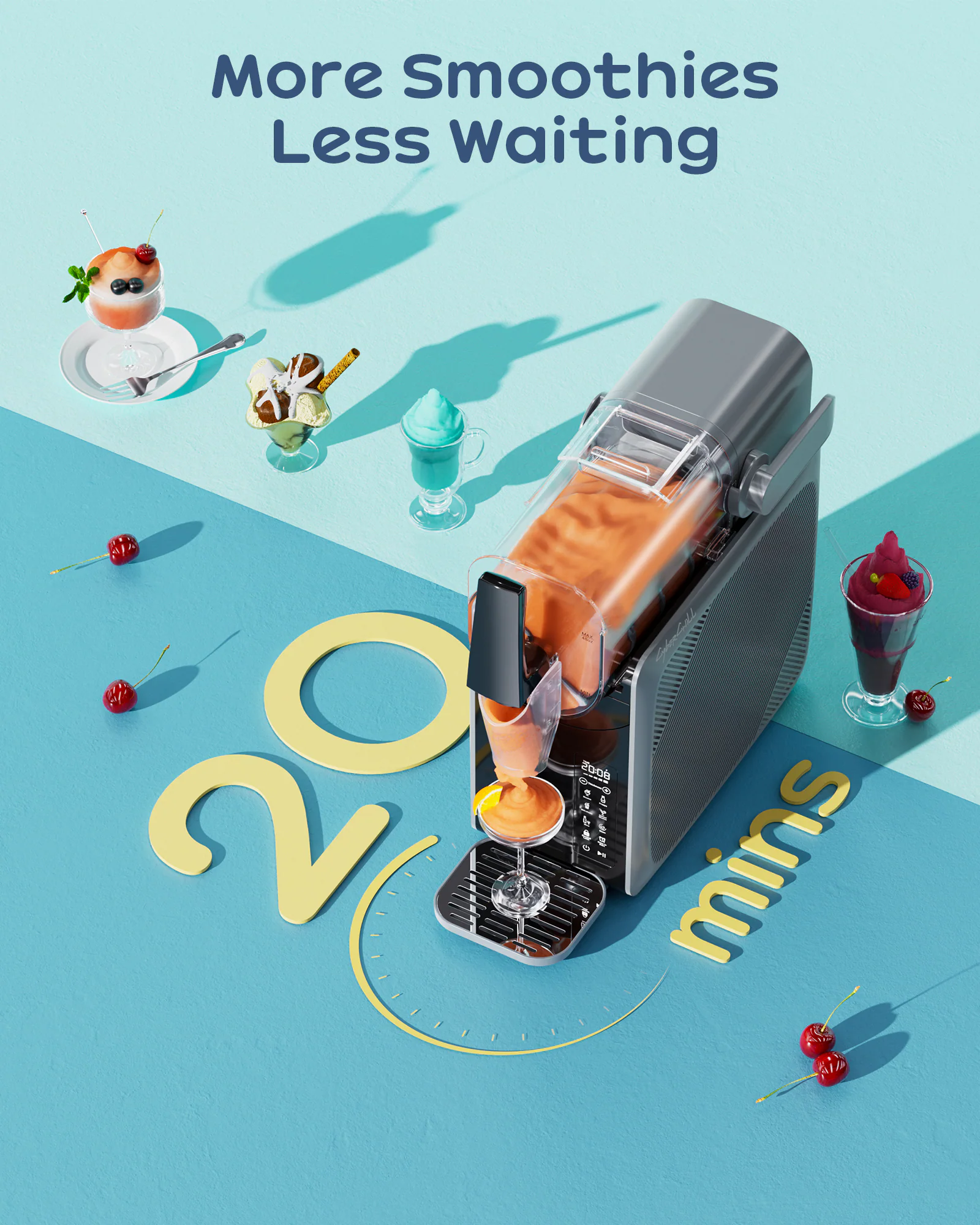 CyberChill - Slushie Machine, 68 oz. Frozen Drink Maker with 24-Hour Delay Start, Cold Retention and 5 Presets - Dark Gray - Image 3