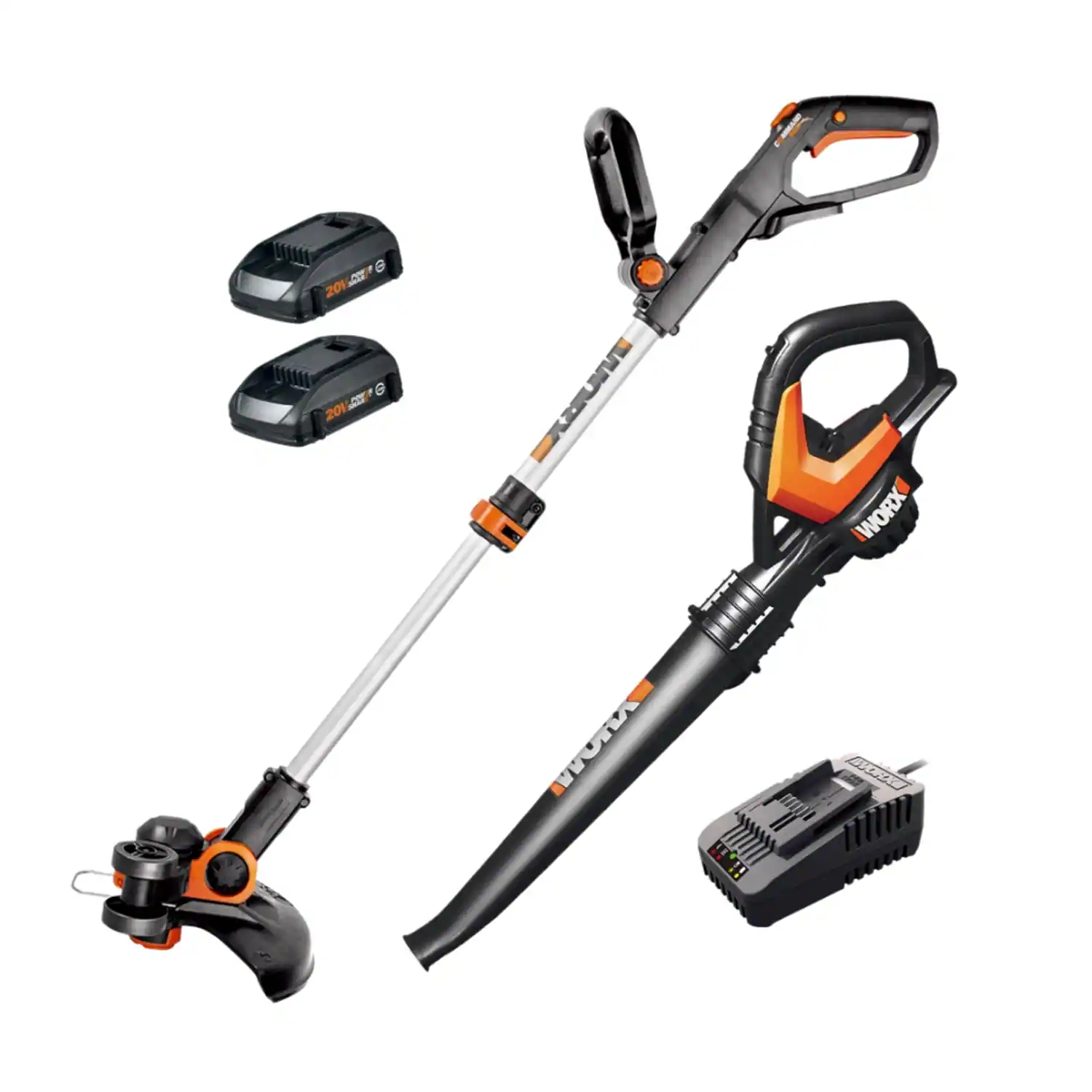 WORX - 20V Cordless String Trimmer and Air Blower Combo Kit (2 x 2.0 Ah Batteries & 1 x Charger) - Black