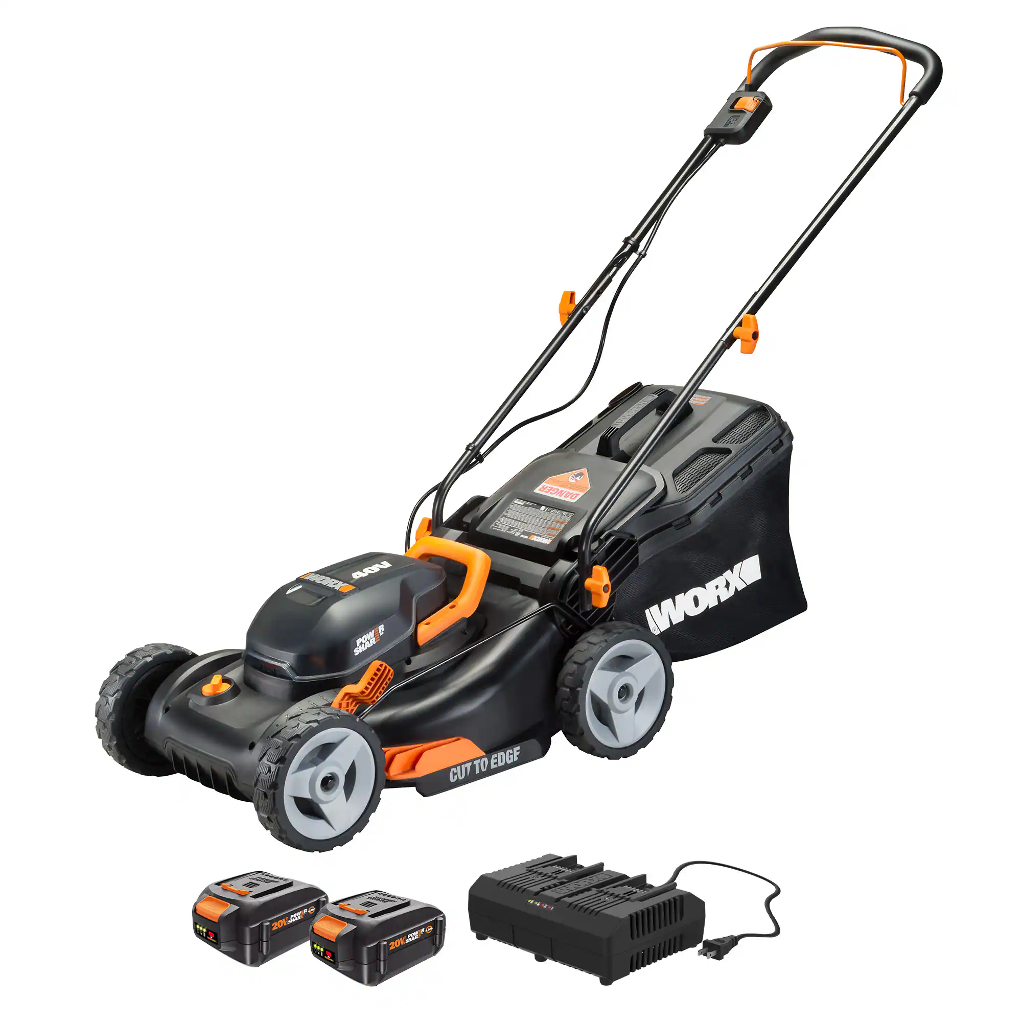 WORX - WG743 40V 17" Walk Behind Lawn Mower with Grass Collection Bag and Mulcher (2 x 4.0 Ah Batteries and 1 x Charger) - Black