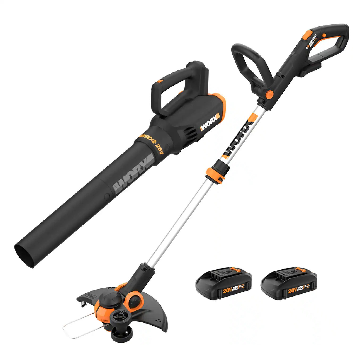 WORX - Power Share 20V GT 3.0 Trimmer with Turbine Blower Batteries and Charger - Black